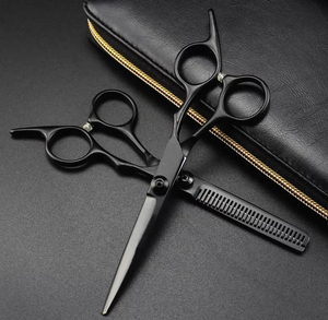 Ciseaux de coiffure professionnels en acier japonais noir pour la coupe et l'éclaircissement des cheveux, ciseaux de barbier - Product Image 6