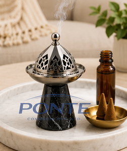 Natural Black Marble <b>Bakhoor</b> Burner With Metal Lid Arabic Style Mubkhar Incense Holder For <b>Oud</b> And Charcoal Modern Home Decor - Product Image 2