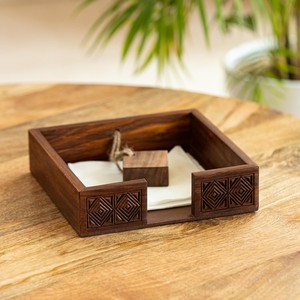 Porta Servilletas Cuadrado de Madera de Sheesham Hecho a Mano, Moderno, Ecológico, Duradero, Pulido, Color Marrón Oscuro, Venta al Por Mayor - Product Image 1