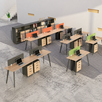 Poste de travail modulaire moderne pour bureau, plateau en bois veiné, écran d'intimité orange, tiroirs de rangement, meubles mobiles pour bureaux