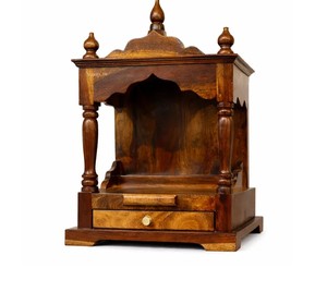 Templo de Madera Tallada para el Hogar |   Altar Compacto para Dios con Bandeja Extraíble |   Comercio al por mayor B2B en India - Product Image 4