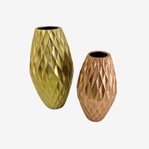 Modern Tabletop <b>Vases</b> Set Handmade Geometric Design Gold and Bronze Finish Decorative Home Accents - Product Image 3