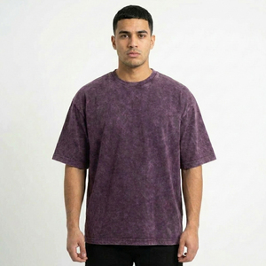 Camiseta Oversize de Hombre con Estampado Tie-Dye, Manga Corta, Cuello Redondo, Casual, de Algodón, Color Liso Morado, con Hombros Caídos - Product Image 4
