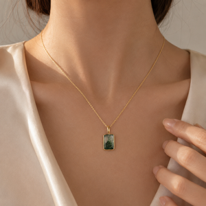 Geometric Stone Gemstone Pendant Necklace 18k Gold Plated Minimalist Healing Stone Pendant Fancy Everyday Women's Wear Necklace - Product Image 2