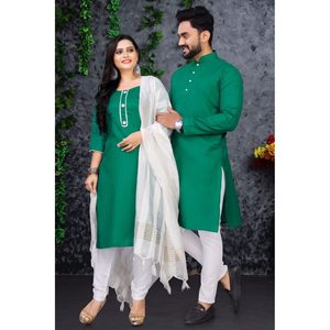 DESIGNER COTTON SLUB TISSANT DOUBLURE COUPLE WEAR VERT - Product Image 1