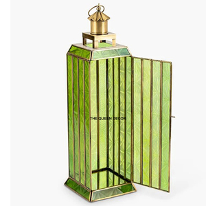 Mejores Suministros, Diseño Elegante, Precio de Fábrica, Linterna de Metal de Hierro, Color Verde y Dorado, Portavelas Único de Concreto para Mesa - Product Image 1