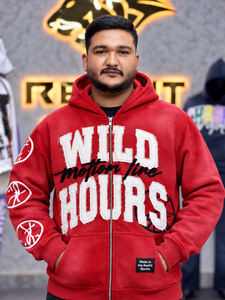 Custom Red <b>Zip</b> <b>Up</b> Hoodie <b>Men</b> Applique Letter Streetwear Oversized Fleece Sweatshirt Graphic Sleeve Custom Label Winter Daily <b>Top</b> - Product Image 3