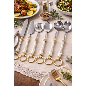 Elegante Juego de Cubiertos de Acero Inoxidable con Acabado Espejo, Aptos para Lavavajillas, Cubiertos para Boda con Diseño de Anillo en el Mango Metálico - Product Image 5