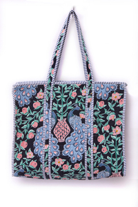 Bolso Tote Acolchado con Estampado de Pavo Real, Bolso Tote de Algodón Hecho a Mano, Bolso de Hombro con Estampado Indio, Bolso de Compras Floral, Bolso Tote Boho para Viaje - Product Image 4