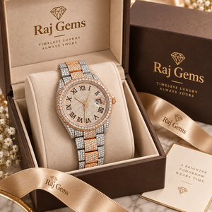Bracelet en acier inoxydable bicolore pour femme Raj Gems Diamond, montre à quartz ETA, bracelet de 20 mm, chiffres romains, coffret cadeau de luxe inclus - Product Image 1