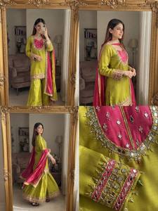 Conjunto de Kurti y Palazzo de Cristal Romano para Mujer con Dupatta de Cuadros Kota y Trabajo de Espejo Real, Traje Étnico Completamente Cosido - Product Image 1