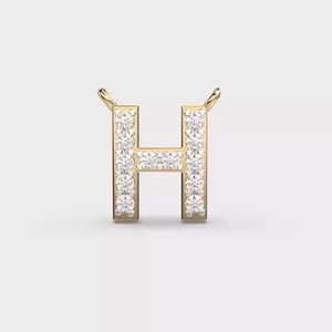 Moissanite Letter H Charm 925 silver Gold Plated Round Brilliant Cut Channel Setting Classic Unisex Everyday Wear - Product Image 1