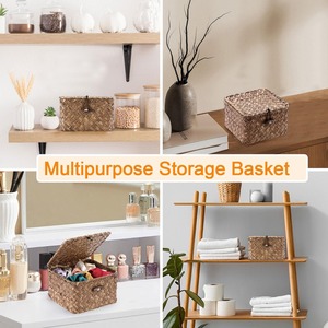 Seagrass <b>Basket</b> with Lid Wicker <b>Storage</b> <b>Basket</b> <b>Square</b> Handmade <b>Storage</b> <b>Basket</b> Wholesale eco-friendly Made in Viet Nam - Product Image 6