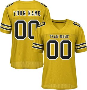 Custom Men's Yellow Football Jersey V-Neck Short Sleeve Sublimated Team Name Print Breathable <b>Mesh</b> Polyester - Product Image 1