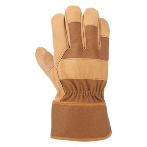 Gants de travail industriels en cuir de vachette renforcé avec doublure intérieure en tissu de coton fluorescent et manchette en caoutchouc - Product Image 2