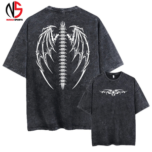 Men's <b>Acid</b> Washed T-shirts Oversized <b>Drop</b> Shoulder O-Neck Solid Pattern Streetwear with Customized Logo Printing OEM Service - Product Image 1