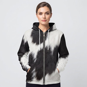 Hoodie en cuir de vache véritable pour femme, fermeture éclair, avec poches latérales - Product Image 6