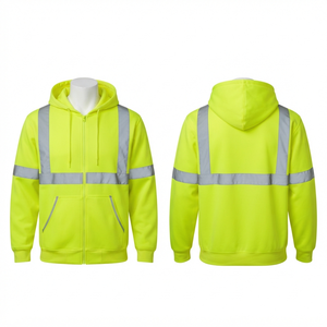 330gsm Premium 100% Cotton <b>Fleece</b> <b>Hi</b> <b>Vis</b> <b>Orange</b> Work Hoodie Reflective Panel Design Custom Embroidery Print Heat Transfer Logo - Product Image 3