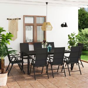 Set da Pranzo 9 Pezzi in Rattan PE Nero con Telaio in Alluminio, Set di Mobili da Giardino per Esterni, Stile Contemporaneo, Resistente alle Intemperie - Product Image 3