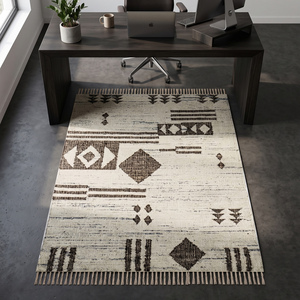 Handwoven <b>Jute</b> Geometric <b>Rug</b> Cream Black Gray Flatweave Modern Kilim Carpet with Tribal Pattern Fringed Edges for Living Room - Product Image 1