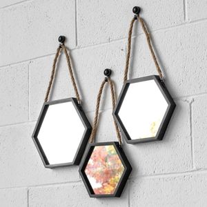 Black Hexagonal <b>Wall</b> <b>Mirror</b> <b>Set</b> Framed Glass Minimalist Decorative Hanging <b>Mirror</b> for Indoor Use - Product Image 1