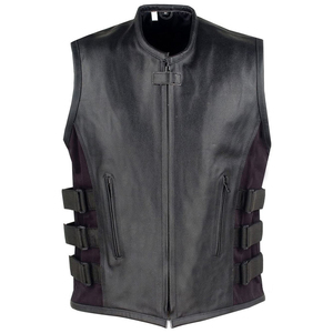 Wholesale New Men's PU Leather Moto <b>Vest</b> Stand Collar Zipper Closure <b>Black</b> Biker Style Outerwear - Product Image 1