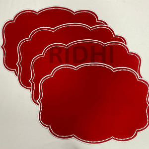 Ridhi Red Table <b>Placemat</b> with White Embroidery Eco-Friendly Mat 100% <b>Linen</b> Fabric Reusable for Festivals, Weddings, Restaurants - Product Image 1