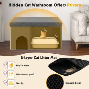 Lussuosa Cassetta per Gatti Grigia con Recinzione, Tappetino Anti-Urina, Ampia Ingresso Quadrata, Sgabello Portascarpe per la Pulizia degli Animali Domestici, Ideale per il Soggiorno - Product Image 5