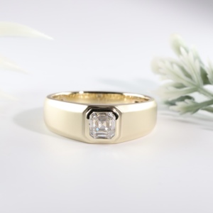 Luxury <b>Men</b> <b>Ring</b> Yellow Gold Asscher Cut Diamond Wedding Band Bezel Setting Signet Flush Bezel Setting That Ensures - Product Image 1