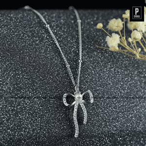 สร้อยคอรูปโบว์ประดับเพชรโมอิสซาไนต์ VVS เงินแท้ 925 ของขวัญจากผู้จัดจำหน่าย - Product Image 1