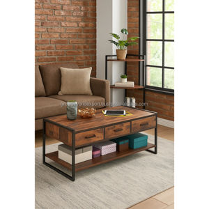 Console TV industrielle moderne en bois avec tiroirs de rangement et étagère ouverte, en bois de manguier de qualité supérieure, pour salon, chambre et appartement - Product Image 3