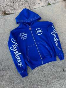 Sudadera con capucha y cremallera para hombre Rexfit Sports, diseño DTG con cremallera azul real, de algodón, extragrande, de peso pesado, con corte recortado - Product Image 1