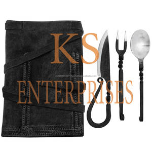 Juego de vajilla de cubiertos retorcidos medievales de acero al carbono forjado a mano, Cuchillos con funda, juego de cocina para cubiertos - Product Image 1