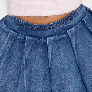 Short en jean taille haute pour femme, couleur unie, avec poches, style décontracté, mini-jupe d'été tissée confortable - Product Image 5
