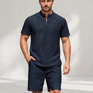 Wholesale Summer Men's Casual Shorts <b>Set</b> Plain Color Solid 100% Cotton Jersey Quick Dry Knitted Pocket Customized Logo <b>Twin</b> <b>Set</b> - Product Image 1