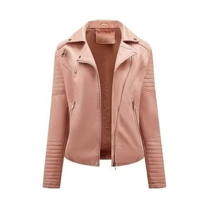 <b>Womens</b> Sheepskin <b>Leather</b> Biker <b>Jacket</b> Wholesale Stand Collar High Street Style Ladies Custom Brand <b>Long</b> Sleeve Winter Moto - Product Image 1