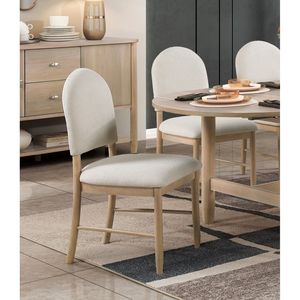 Set di 2 Sedie da Pranzo Classiche di Lusso Beige con Finitura Naturale e Seduta e Schienale Imbottiti in Tessuto per Arredamento Sala da Pranzo - Product Image 1