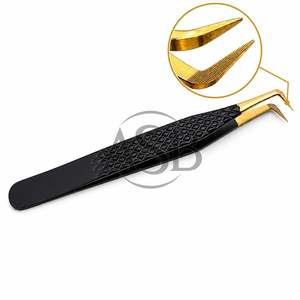 Pince à épiler en fibre noire et or à 90 degrés, en acier inoxydable, pour extensions de cils, impression de logo personnalisée - Product Image 1
