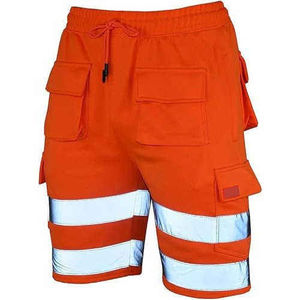 Shorts de travail pour hommes personnalisés, haute visibilité, solides, vintage, imperméables, écologiques, avec taille élastique et bandes réfléchissantes de sécurité - Product Image 4