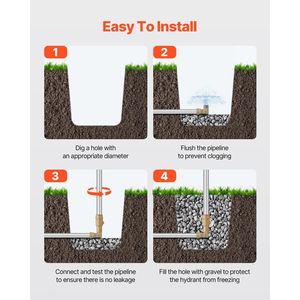 Rubinetto Esterno Antigelo da 4,25 FT, Idrante da Giardino Resistente al Gelo, Profondità di Interramento 24'', Connettori per Tubi NPT da 3/4'' - Product Image 6