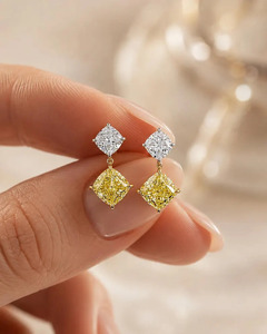 Hot Selling Luxury Fancy Color <b>Diamond</b> Drop Earrings Cushion Cut Lab Grown 14K Two Tone Gold OM GEMS - Product Image 2