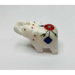 รูปปั้นหินกึ่งมีค่ารูปช้างหินอ่อนบริสุทธิ์พร้อมทาสีลวดลายดอกไม้ฮวงจุ้ยงานฝีมือหิน - Product Image 1