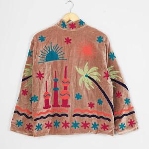 Luxury Artisan <b>Velvet</b> Embroidered <b>Jacket</b> With Floral And Folk Art Pattern Stand Collar Full Sleeve Open Front Unisex Outwear - Product Image 4