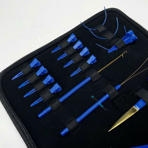 Kit de Herramientas para Extensiones de Cabello al por Mayor: Alicates de 2 Orificios con Clips de Sección, Tijeras de Bucle y Anillos, en Acero Inoxidable Azul y Dorado - Product Image 4