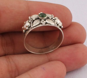 Bague de mariage classique en argent sterling 925 et cuivre bleu, motif floral, large bande, bijou fait main, vente en gros - Product Image 1