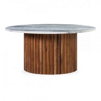 Marbre naturel de conception de vente chaude avec la base en bois incurvée de forme ronde Living Home Table basse en marbre trempé robuste et durable