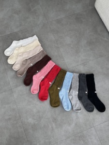 AEND <b>Slouch</b> Knitted Crew <b>Socks</b> <b>Women</b> Solid Color Thick Cotton Blend Breathable Daily Wear Autumn Style - Product Image 5