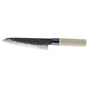 Cuchillos de chef con hoja de 180 mm, acabado martillado y mango de madera clara para picar verduras, cortar carne y uso diario en la cocina. - Product Image 2