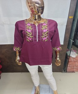 MODERN RINKAL COTTON EMBROIDERY WORK ONLY <b>TOP</b> DAILY WEAR WHOLESALE PRICE ETHNIC GARMENT WINE - Product Image 2