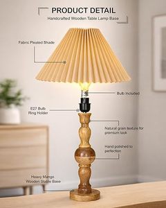 Handcrafted Wooden <b>Table</b> Lamp Pleated Fabric Shade <b>Vintage</b> <b>Bedside</b> Nightstand Lamp Indoor Home Decor - Product Image 1